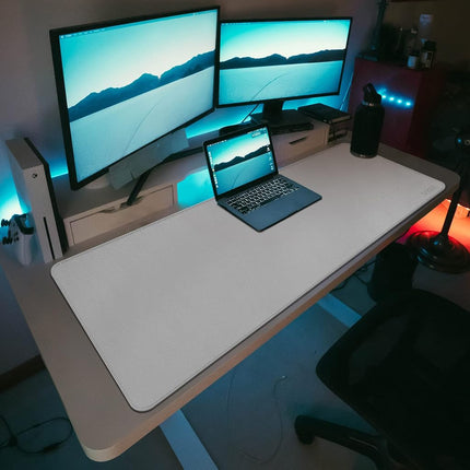 Desk Mat on top of Desks, Vyaaa 140 x 60cm PU Leather Desk Mat, Large Desk Blotter Pad for Office, Home, Gaming, Computer, Laptop, Keyboard and Mouse - Light Gray