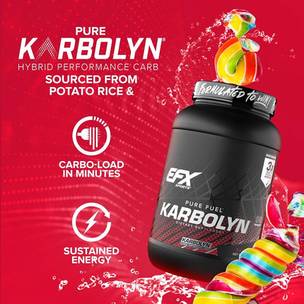 EFX Sports Karbolyn Fuel Complex Carbohydrate Post Workout & Pre Workout Powder Clinically Tested Intense Energy Supplement Shake (Rainbow Candy, 4.4 Pounds)