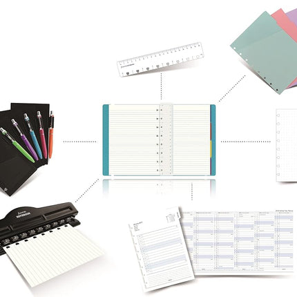 FILOFAX Refillable Pastel Notebook, A5 (8.25" x 5") Vista Blue - 112 Cream moveable Pages - Index, Pocket and Page Marker (B115051U)