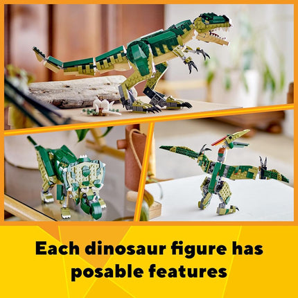 Juguete Tiranosaurio Rex 3 en 1 de LEGO - Set de construcción de dinosaurios para niños y niñas de 9 años en adelante - 3 opciones de construcción, se transforma de T-Rex a Triceratops y a Pterodáctilo - Idea de regalo para Navidad, cumpleaños - 31151