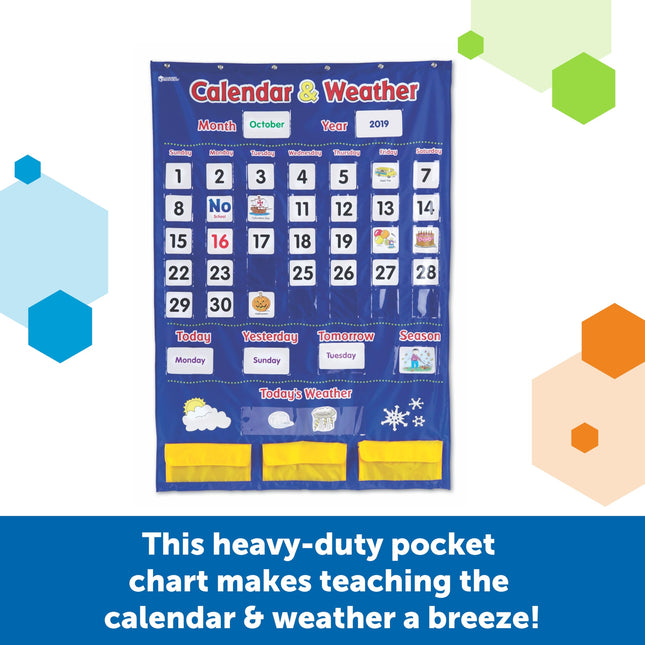 Learning Resources Calendar & Weather Pocket Chart - Classroom Calendar, Calendar and Weather Chart for Classroom, Teacher and Back to School Supplies