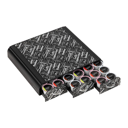 Mind Reader Single Serve Coffee Pod Organizer with 3 Drawers, 36 Pod Capacity, 31.1L x 34.3W x 6.4H cm, Black Print
