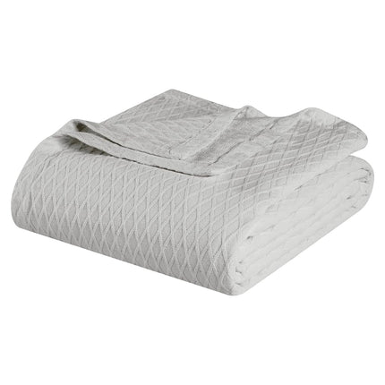Superior Diamond Weave Blanket, 100% Cotton Cover for Home, Couch, Bed, Soft, Warm Blankets, Boho Aesthetic, Comfy, Cozy, and Cute Covers, Decorative Bedding Essentials, Twin, Platinum