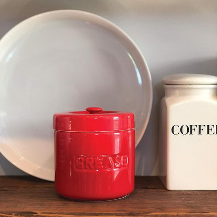 Fox Run Ceramic Bacon Grease Container, 5 x 5.5 inches, Red