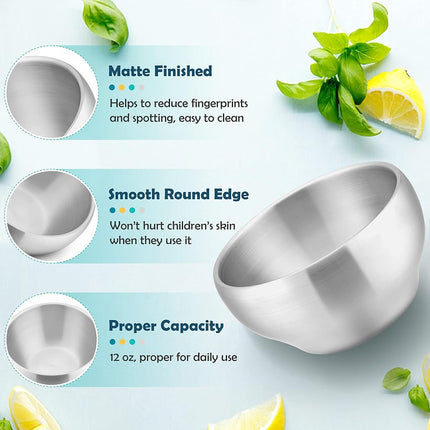 HaWare 6-Piece Kids Bowls, 12oz SUS304 Metal Bowl for Toddler Children