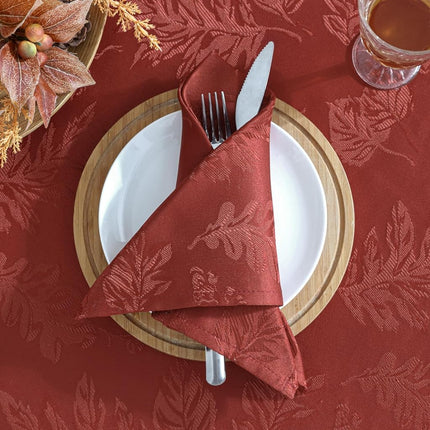 Elrene Home Fashions Elegant Woven Leaves Jacquard Damask Wrinkle Resistant Tablecloth, 60" x 84", Oblong, Spice Red