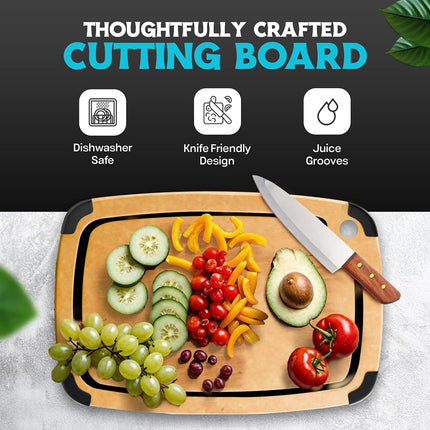Dishwasher Safe Cutting Boards for Kitchen Set - Large Composite Wood Cutting Boards (14.5" x 11" & 11.7" x 9.3") Non-Slip & Juice Groove - Thin & Lightweight Eco-Friendly - Natural w Black Grooves