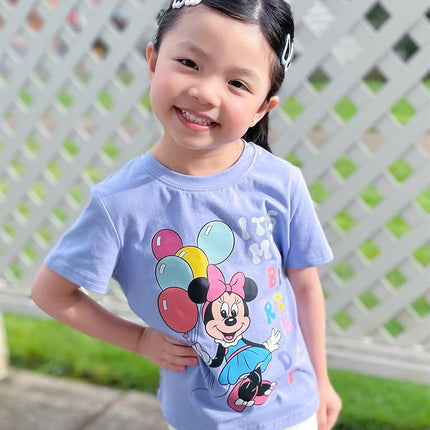 Disney Stitch Marvel Minnie Mickey Elsa Cotton Short Sleeve Birthday Shirt for Toddlers Big Kids Age 2-13 Years, Minnie Mouse Purple, 3 Years