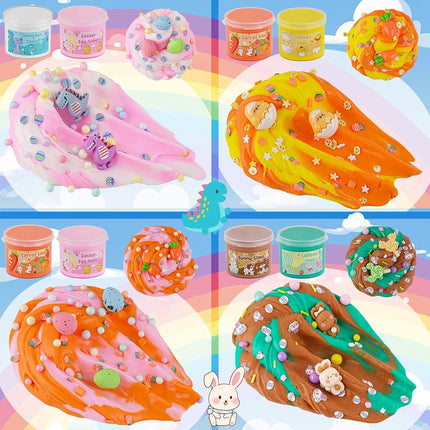 LAWOHO 6 Easter Slime Kit - Butter Slime for Children with Easter Eggs & Easter Slime Add-ins, Fluffy Slime Kits for Girls and Boys, 360 ml Easter Slime Making Kit, Easter Slime Party Favours for