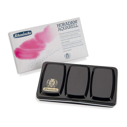 Schmincke - HORADAM AQUARELL compact paint box with 12 finest watercolours, 1 daVinci brush, 74 012 097, metal box, painting set, finest watercolours, 12 x 1/2 cells