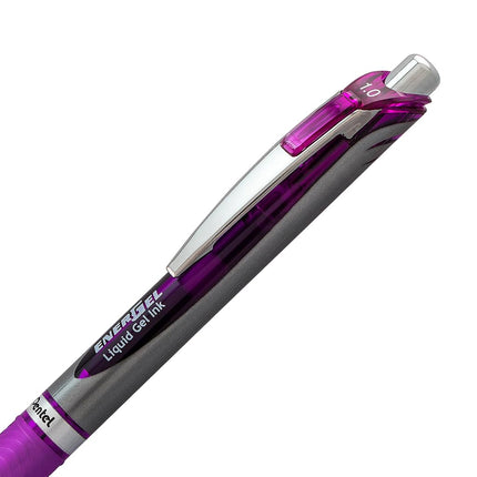 Bolígrafo de gel líquido retráctil Pentel Energel RTX, trazo grueso, punta metálica, tinta violeta, paquete de 2 (BL80BP2V)