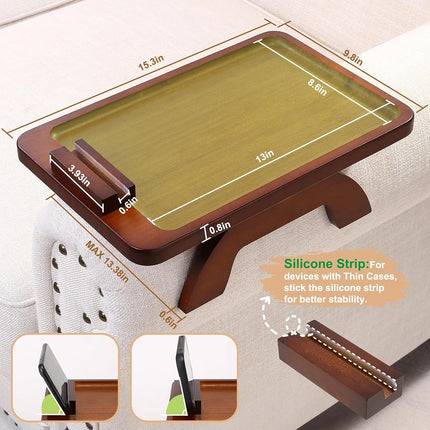 SINWANT Sofa Arm Tray Table Clip on Side, Couch Tray with 360° Rotating Phone Holder,Couch Arm Table Sofa Armrest Tray for Home,Living Room, Eating,Drinks,Snacks,Remote/Control 39*25*3.8cm