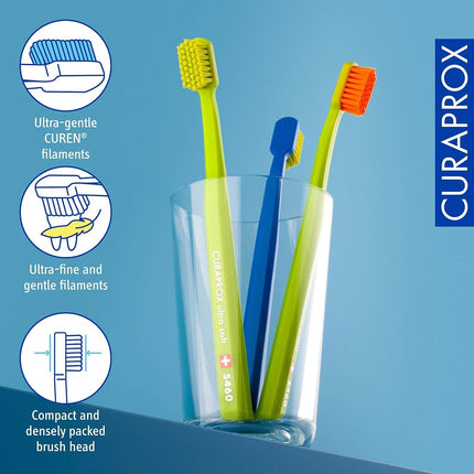 Curaprox Toothbrush Set CS 5460-3-pack Ultra Soft Manual Toothbrush for adults with 5460 Curen Bristles - Random Color (3 Pack)