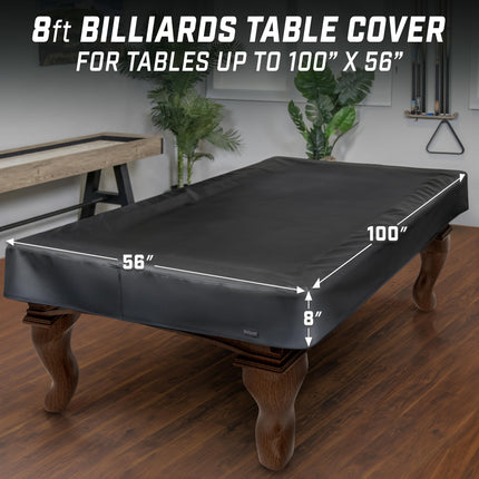 GoSports 8 ft Premium Leatherette Pool Table Cover - Waterproof & Tearproof - Heavy Duty Indoor & Outdoor Billiard Table Cover - Black