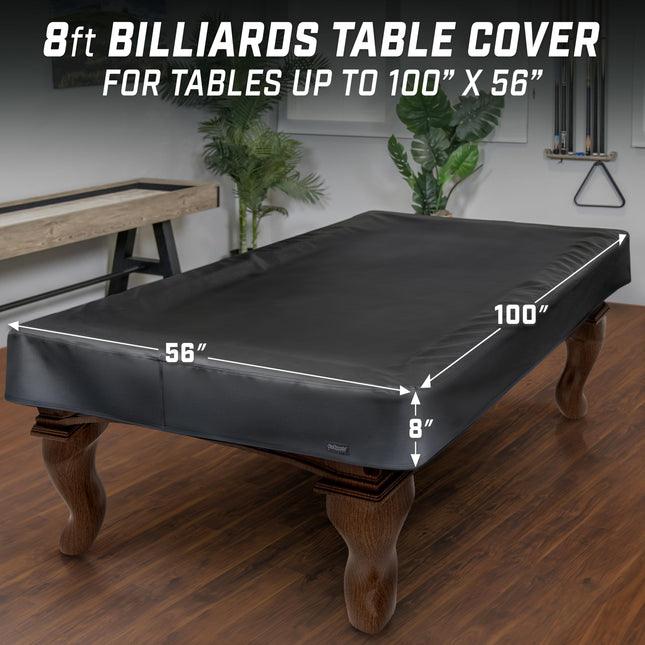 GoSports 8 ft Premium Leatherette Pool Table Cover - Waterproof & Tearproof - Heavy Duty Indoor & Outdoor Billiard Table Cover - Black