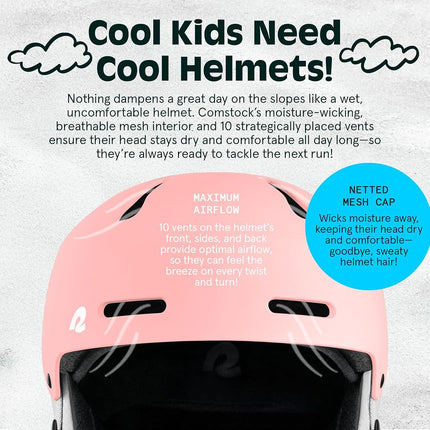Casco de esquí y snowboard Retrospec Comstock para niños - Cubierta de ABS duradera, espuma protectora de EPS y orificios de ventilación - Ajuste regulable para niños y niñas - Rosa mate, 48-51 cm Extrapequeño, 4800