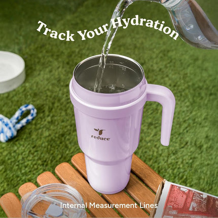 Reduce 40 oz Stainless Steel Tumbler with Handle - Dual-Wall Vacuum Insulated Travel Mug, Sweat-Proof Lid & Reusable Straw - Keeps Drinks Cold for 24 Hrs, Fits Cupholders, Dishwasher Safe - Papaya