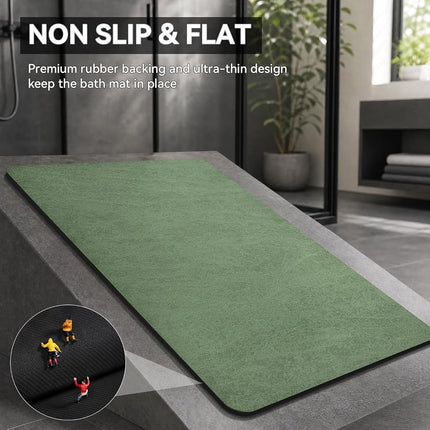 MontVoo -Bath Mat Rug-Rubber Backing Non Slip Quick Dry Absorbent Thin Bathroom Rugs Fit Under Door-Faux Suede Surface Bathroom Floor Mats-Shower Rug for in Front of Bathtub Shower Sage Green 17x27.5