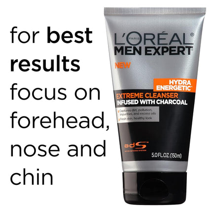 L'Oreal Paris Skin Care Men's Expert Hydra Energetic Charcoal Cream Cleanser, 2 Count