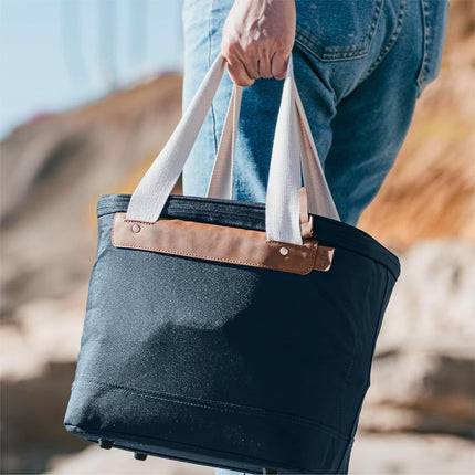 Nevera Plegable CleverMade Malibu Luxe - 18 latas - Elegante, Estructurada, A Prueba de Fugas y Plegable con Asas para Viaje - Bolsa Aislada de Lona Blanda - Leeward Navy