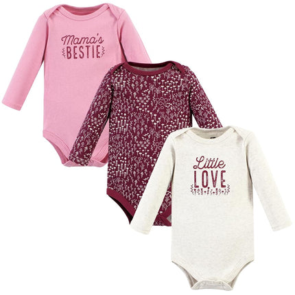 Pañaleros de manga larga de algodón unisex para bebé Hudson Baby, paquete de 3 unidades, estampado Little Love Flowers, 0-3 meses