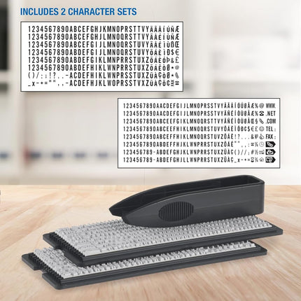 Trodat Printy 4912 Kit de Tampon en Crème Pastel à Composer Soi-Même – 4 Lignes de Texte, Empreinte 47 x 18 mm, Allemand, Pince à Épiler, Tampon Encreur Noir et Jeu de Lettres et Chiffres en Deux Tailles Inclus