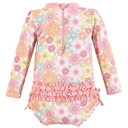 Hudson Baby Traje de baño para bebé y niña, flamenco menta, 12-18 meses, Peace Love Flowers para niños pequeños, 5T