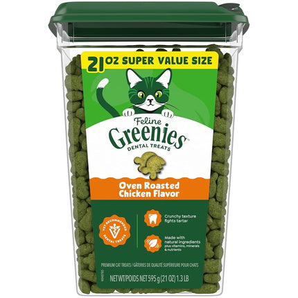 Feline GREENIES Natural Dental Care Cat Treats Oven Roasted Chicken Flavor, 21 oz. Tub