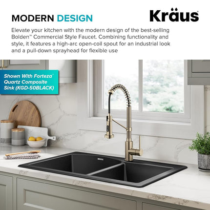Kraus KPF-1610SFACB Bolden 18-Inch Single Handle Commercial Style Pull-Down Kitchen Faucet with Dual Function Sprayer, Spot Free Antique Champagne Bronze