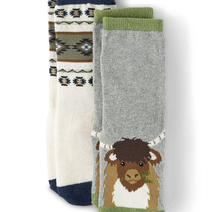 Gymboree Baby Boys' 2 Pack and Toddler Crew Socks, Water Buffalo/Tribal, 6-8