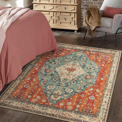 Lahome Boho Tribal Square 4x4 Area Rug, Washable Kitchen Rugs Soft Living Room Rugs with Rubber Backing, Oriental Non Slip Non-Shedding Indoor Throw Floor Carpets for Bedroom Nursery Office