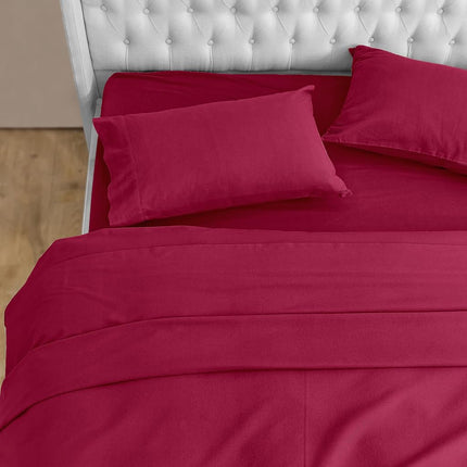 Elegant Comfort Soft 4-Piece 100% Turkish Cotton Flannel Sheet Set - Premium Quality, Deep Pocket Fitted Sheet, Ultra Soft, Cozy Warm Flannel Sheets - Twin XL, Burgundy