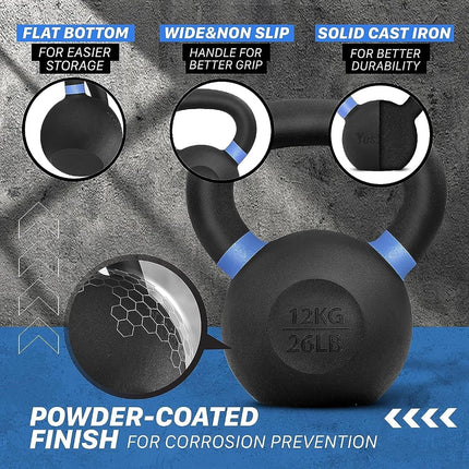 Yes4All Powder Coated Cast Iron Competition Kettlebell with Wide Handles & Flat Bottoms 12kg/ 26lbs