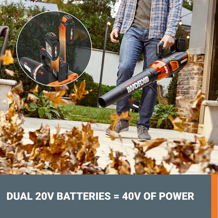 WORX 40V Turbine Leaf Blower Cordless with Battery and Charger, Brushless Motor Blowers for Lawn Care, Compact and Lightweight Cordless Leaf Blower WG584, 2 Batteries & Charger Included