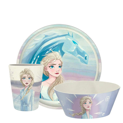 Juego de vajilla infantil de 3 piezas de Zak Designs Disney Frozen 2, plato, cuenco y vaso de melamina y bambú duraderos y sostenibles son perfectos para la hora de la cena en familia (Anna, Elsa, Olaf)