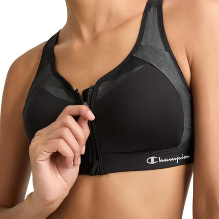 Champion Women's Sports Bra, Motion Control Zip High-impact Sports Bra, Wirefree Bra for Women, Black, 32D