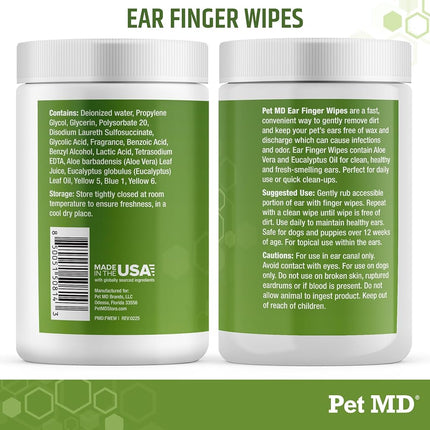 Pet MD Ear Finger Wipes for Dogs - with Eucalyptus and Aloe Vera for Dogs - Alcohol-Free Pet Ear Cleaning Finger Wipes & Puppy Ear Cleaner - Dog Hygiene Products and Supplies - 50ct