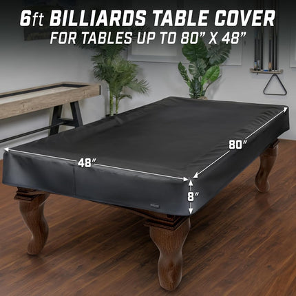 GoSports 6 ft Premium Leatherette Pool Table Cover - Waterproof & Tearproof - Heavy Duty Indoor & Outdoor Billiard Table Cover - Black