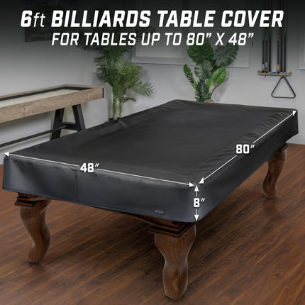 GoSports 6 ft Premium Leatherette Pool Table Cover - Waterproof & Tearproof - Heavy Duty Indoor & Outdoor Billiard Table Cover - Black