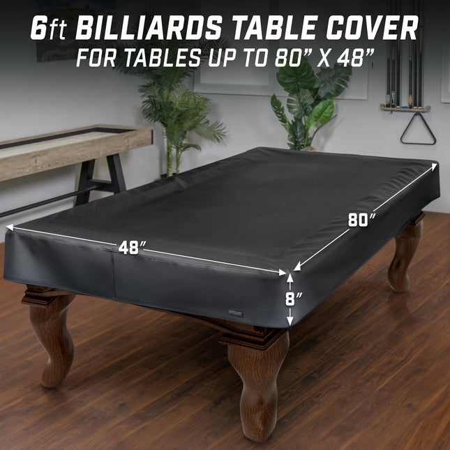 GoSports 6 ft Premium Leatherette Pool Table Cover - Waterproof & Tearproof - Heavy Duty Indoor & Outdoor Billiard Table Cover - Black