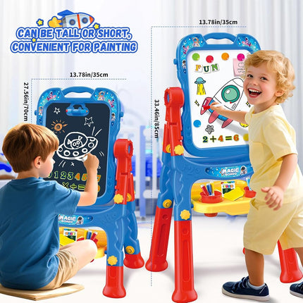 Art Easel for Kids - Adjustable Double-Sided Rotatable Magnetic White Board with Painting Accessories, Preschool Learning Toy for Boys 3-5 Years Old (Blue)