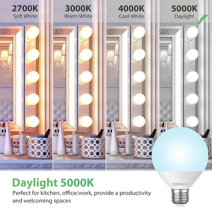 DEGNJU Led Bathroom Light Bulbs 60W Equivalent 5000K Daylight White 800 Lumens G25 Mirror Makeup Globe Lamp Round Shape 7 120V Non-Dimmable Pack of 10