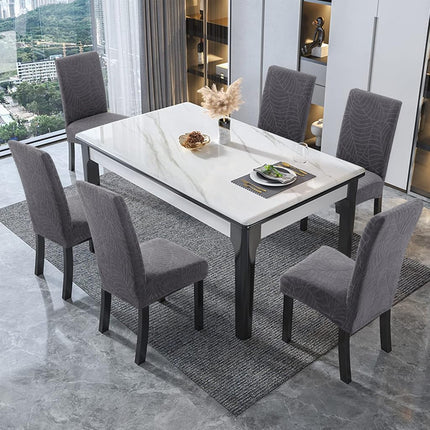 Genina 100% Waterproof Dining Chair Covers, Stretch Jacquard Chair Covers for Kitchen Parsons Chairs, Washable Chair Protectors for Dining Room Set of 4, Leaves-Dark Gray