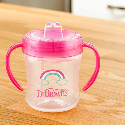 Gobelet à bec souple avec poignées Dr. Brown's Milestones, Rose Arc-en-ciel, Sans BPA, 180 ml, 6m+