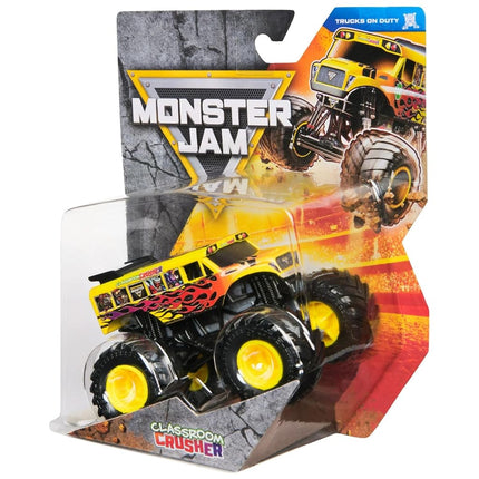 Monster Jam 2025 Oficial 1:64 Camiones Diecast Serie 44 Camiones de Servicio Classroom Crusher Autobús Escolar