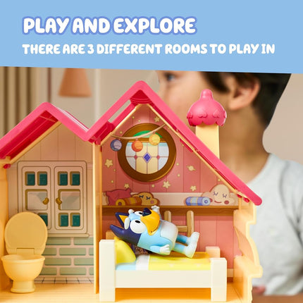 Bluey Mini Home Playset Compact House Playset With Carry Handle Three Different Rooms Kitchen, Bedroom and Bathroom Includes Figure With 5 Play Pieces