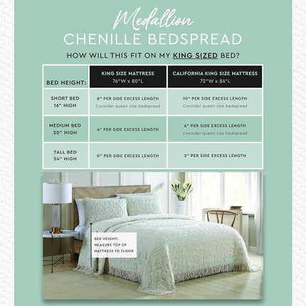 Beatrice Home Fashions Medallion Chenille Bedspread, King, Blue