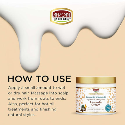 African Pride Moisture Miracle Coconut and Baobab Oil Leave-In Cream, 15 oz
