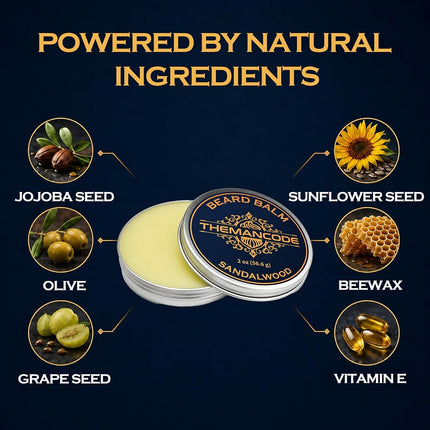 THEMANCODE Sandalwood Beard Balm for Men, Beard Care Gift for Men, 2 oz