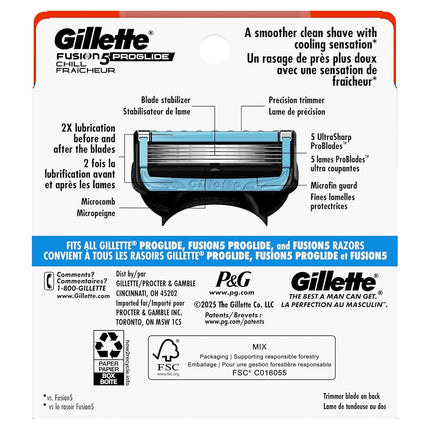 Gillette ProGlide Chill Mens Razor Blade Refills, 8 Count, Cooling Technology Chills Skin